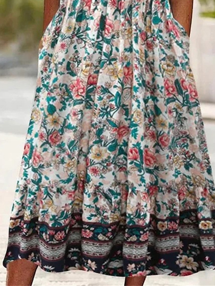 Női Midi ruha nyári ruha Boho ruha Pöttyös ruha Nyomtatott ruha Csehország Divat Modern Szabadtéri Vakáció Napi Normál Virágos Ditsy virágos Rövid ujjú Terített nyak Arcpír rózsaszín Sötétkék Nyár 2025 - $30.99 –P3