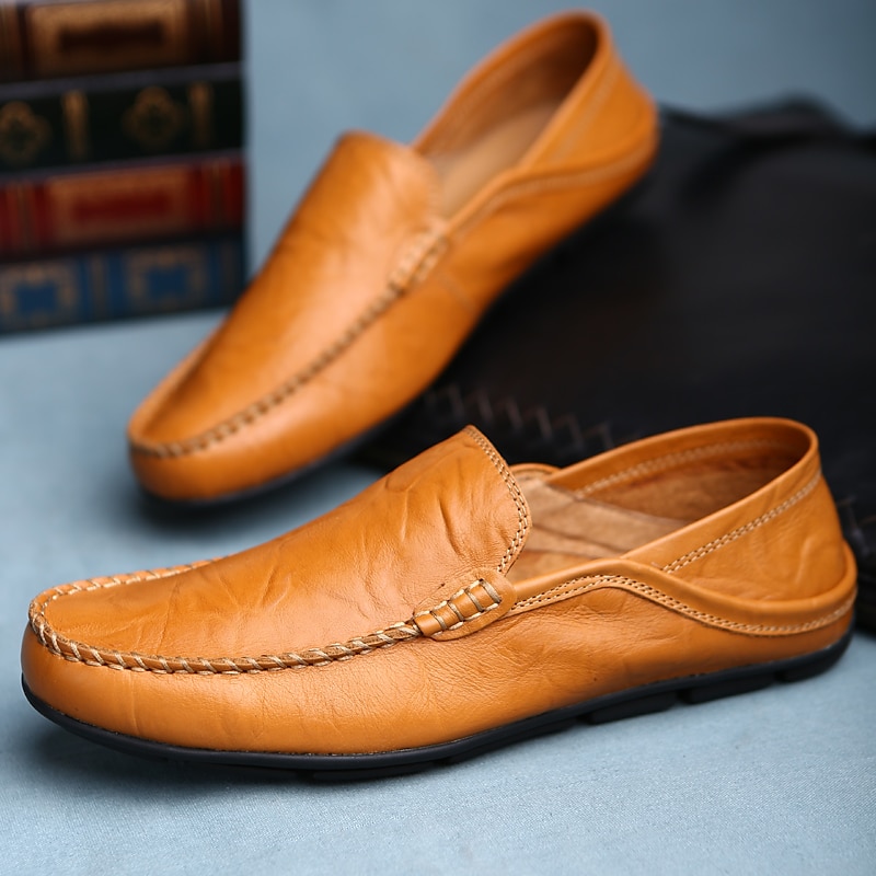 miesten vapaa-ajan nahkahousut käsin ommeltuilla yksityiskohdilla – mukavat slip-on kengät ajamiseen, kävelyyn ja jokapäiväiseen käyttöön 2025 - $42.99 –P3
