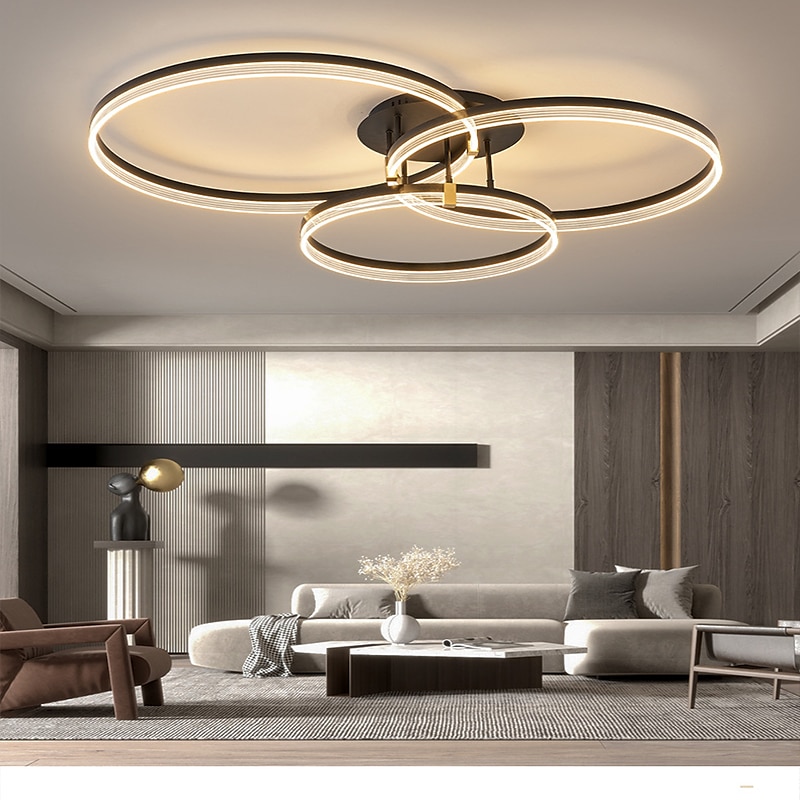 plafoniera led 30+40+50cm 3 lumini inel design cerc reglabil aluminiu finisaje vopsite luxos stil modern sufragerie dormitor lampi suspendate 110-240v doar reglabil cu telecomanda 2025 - $374.29 –P8