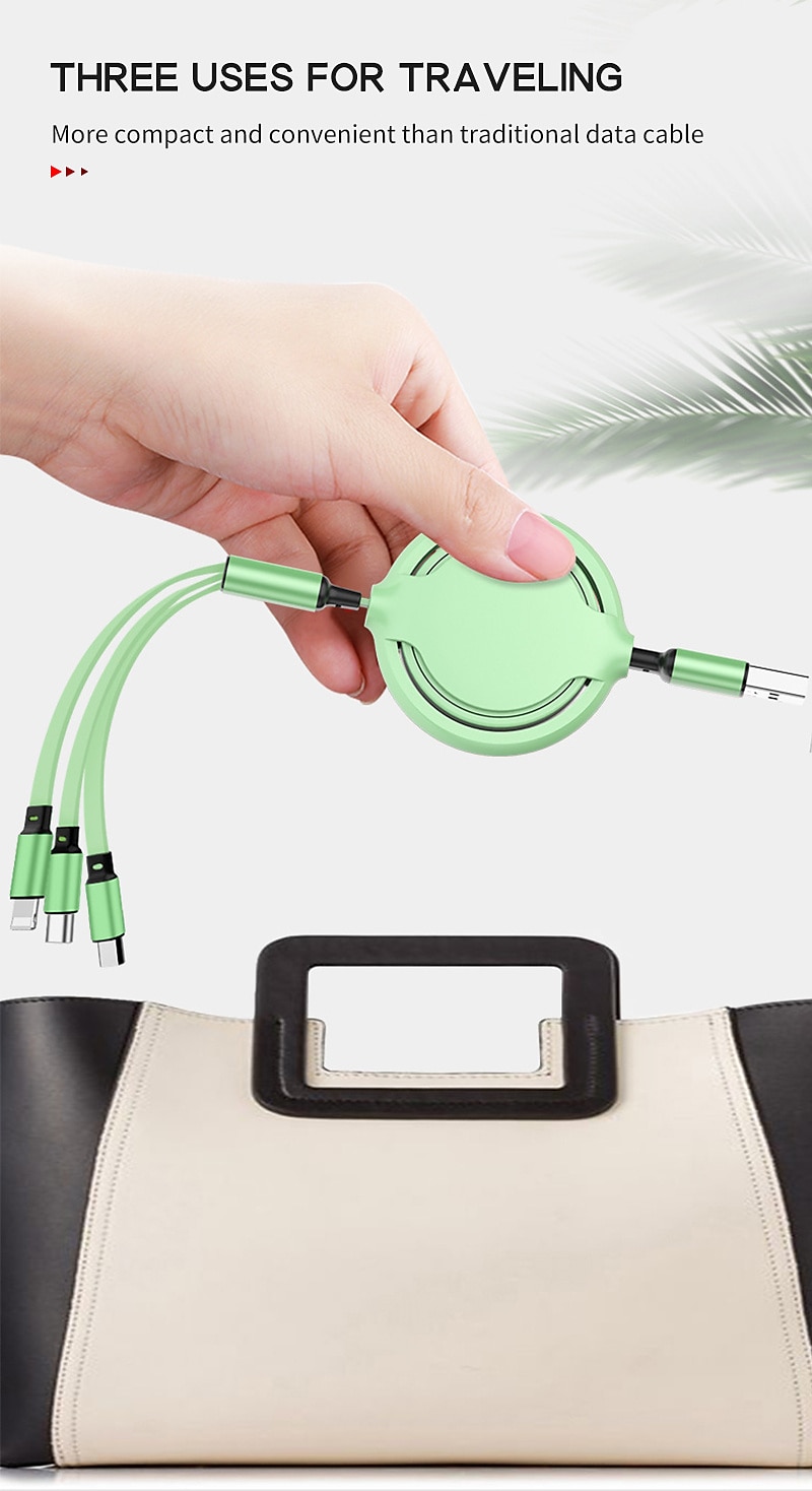 Универсальный зарядный кабель 3,3 фута USB A на Lightning/микро/USB C 2.4 A Кабель для зарядки 3 в 1 Выдвижной Назначение Samsung Xiaomi Huawei Аксессуар для мобильных телефонов 2025 - $12.99 –P4