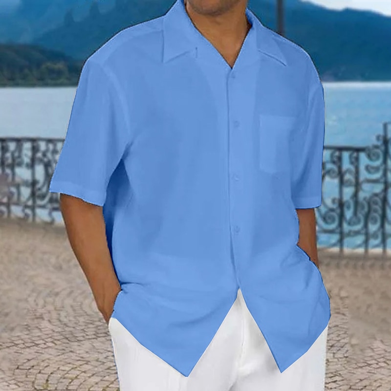 Bărbați Cămașă Cămașă de vară Cămașă casual Cămașă de plajă Camașă cu nasturi Negru Alb Albastru piscină Trifoi Kaki Manșon scurt Simplu Răsfrânt Vacanță Stradă Buzunar frontal Îmbrăcăminte Bumbac 2025 - $21.99 –P4