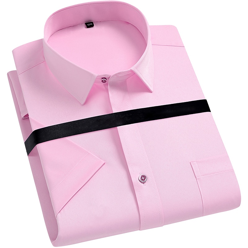 Men's Dress Shirt Non Iron Shirt Collared Shirt Button Up Shirt Plain Wedding Work Black White Yellow Pink Short Sleeve Square Neck Summer Clothing Apparel Print 2025 - $27.99 –P5