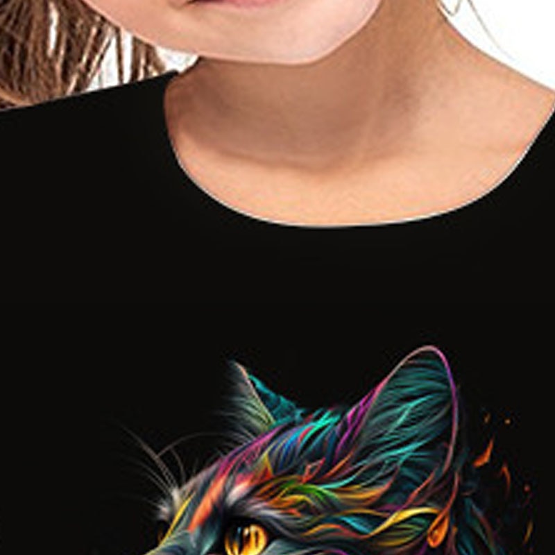 2025年 子供 女の子 Tシャツ グラフィック アウトドア 3Dプリント 半袖 クルーネック 活発的 7-13歳 夏 ブラック  コレクション – $11.99 –P4