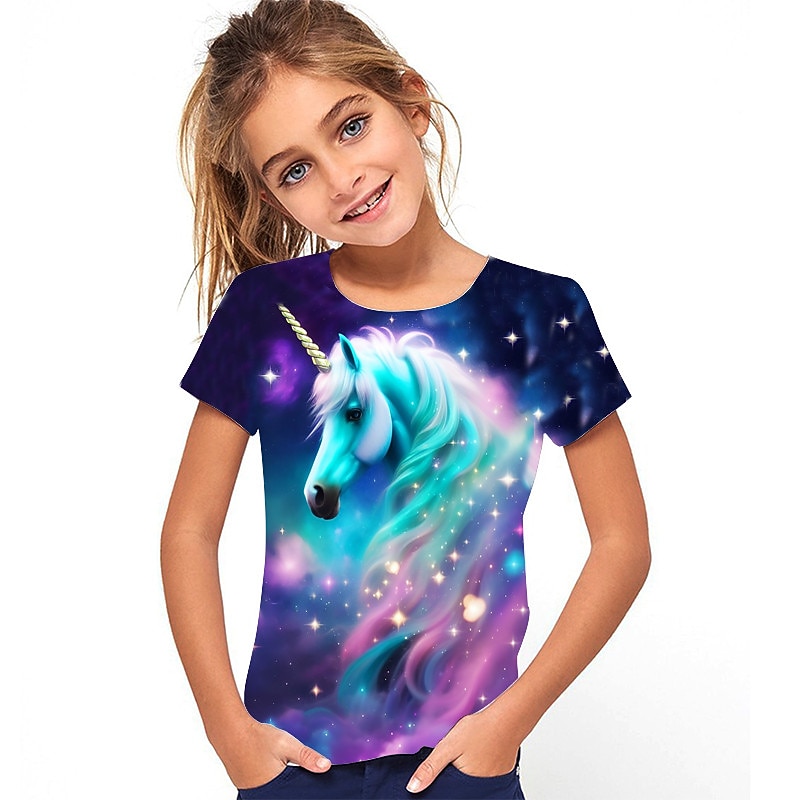 Kinderen Voor meisjes T-shirt Grafisch Buiten 3D-afdrukken Korte mouw Ronde hals Actief 7-13 jaar Zomer Meerkleurig Blozend Roze Rood 2026 - $10.99 –P3
