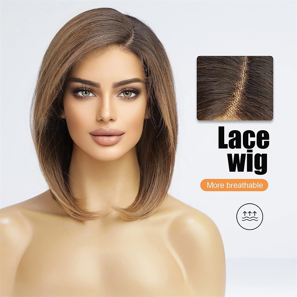 Brown Wigs for Women Bob Shoulder Length Straight Synthetic Lace Wig Side Parting with Baby Hair 2025 - $24.99 –P2