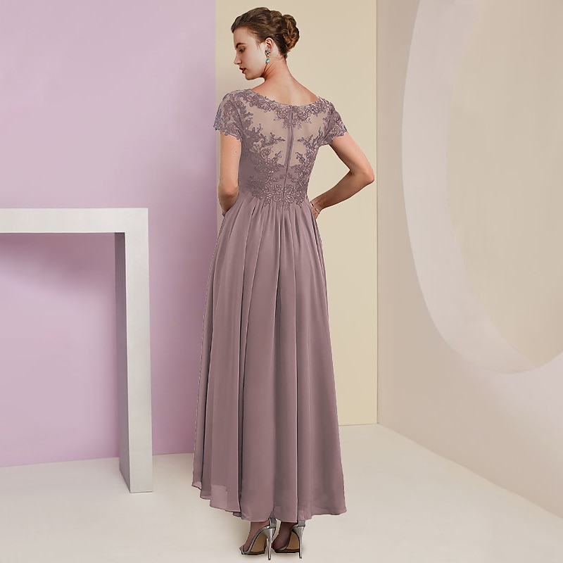 To Del A-Linje Mor til Bruden Kjole Formell Bryllups gjest Elegant V-Hals Te Lengde Chiffon Blonde Kort Erme Jakke Kjoler med Draperinger Applikasjoner gratis tilpasset størrelse 2025 - $150.99 –P6