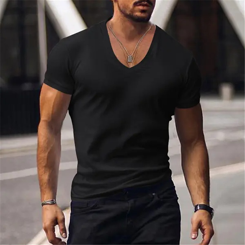 Men's T Shirt Tee Top Short Sleeves V Neck Summer Plain Fashion Designer Basic Vacation Street Going out Black White Red Top Tee for Men 2025 - $14.99 –P2