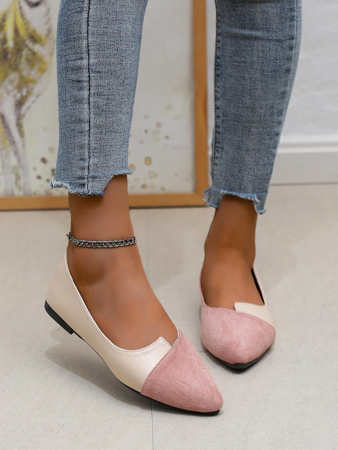 Women's Two-Tone Pointed Toe Flats – Elegant Slip-On Ballet Shoes, Comfortable Daily Wear for Work & Casual Outfits 2025 - $19.99 –P19