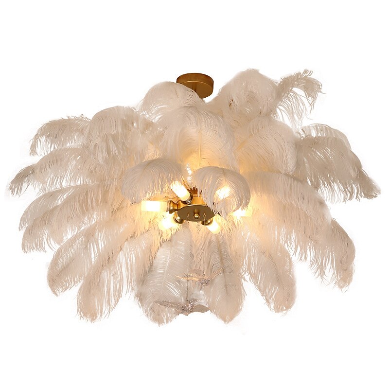 lampadario a sospensione a led splendido extra large 70cm 6 luci bianco bouquet di piume di struzzo lampada a sospensione romantico apparecchio di illuminazione montato per camera da letto ristorante del 2025 a $599.99 –P5