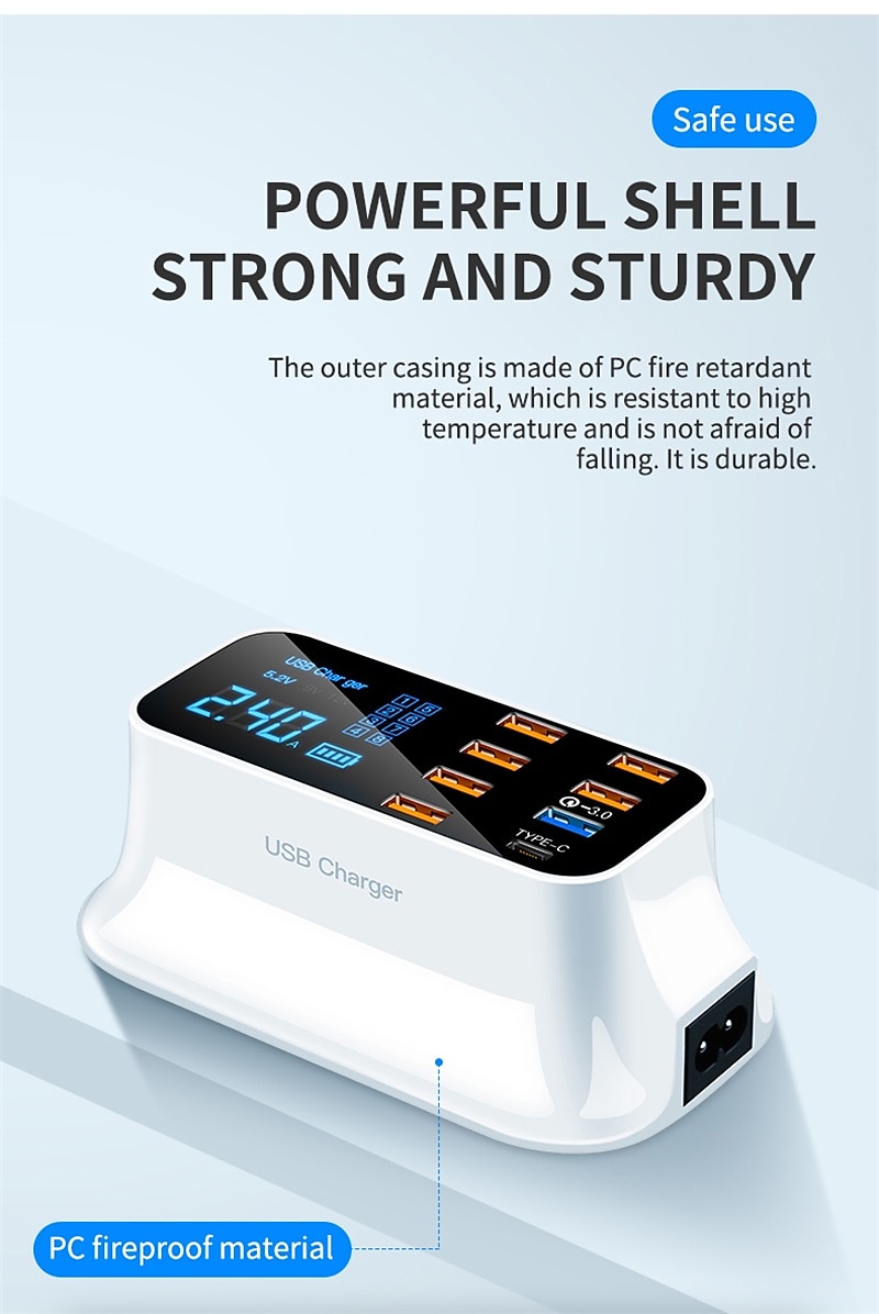8USB Mobile Phone Fast Charging Digital Display QC3.0 Flash Charging Fast Multi-function PD Fast Charging Multi-port Charger With Display 2025 - $51.99 –P15