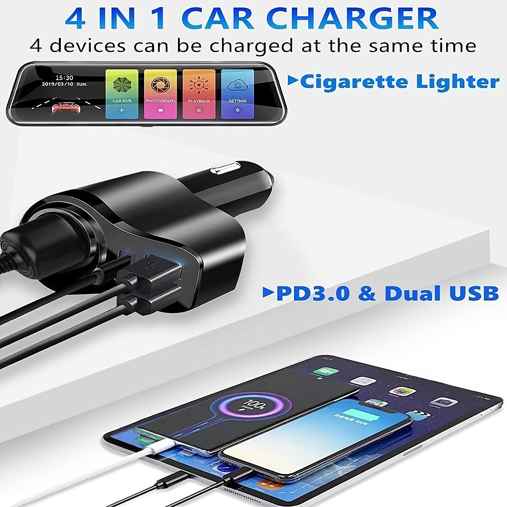 Usb Splitter For Car, 4 In 1 USB C Car Charger, 36W Multi USB Cigarette Lighter Adapter Socket Splitter With 3 USB Ports,12V/24V Dual USB Type C PD Fast Car Charger Adapter 2025 - $31.99 –P4