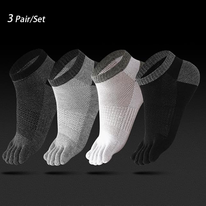 Herren 3 Paare Ankle Socken Zehensocken Niedrig geschnittene Socken Schwarz Weiß Farbe Farbblock Freizeitskleidung Urlaub Wochenende Patchwork Mittel Sommer Frühling & Herbst Stilvoll Brautkleider 2025 - $23.99 -P1
