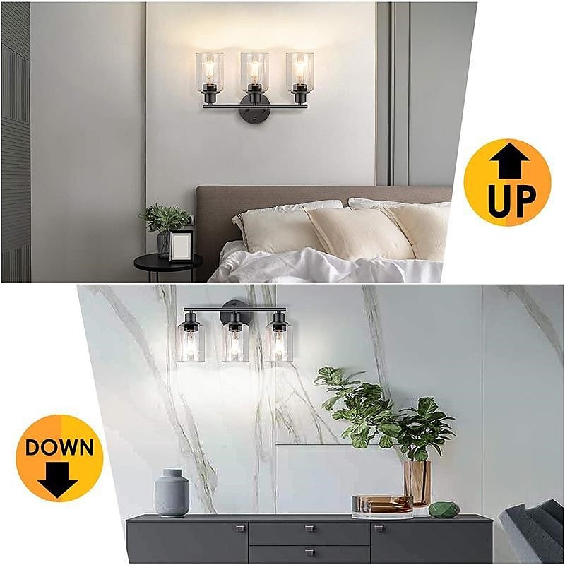 éclairage de salle de bain vanité lumière 3 lumières applique murale éclairage en laiton brossé salle de bain lumière avec abat-jour en verre clair salle de bain applique murale applique murale pour de 2025 ? $141.99 –P12