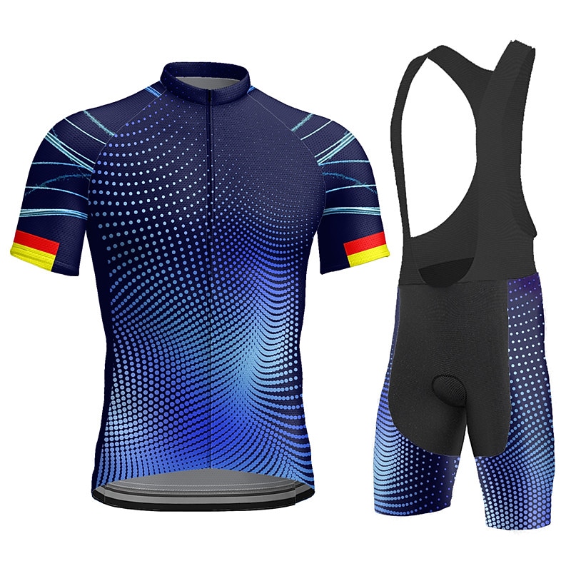 Férfi Kerékpáros dzsörzé kantáros nadrággal Rövid ujjú Hegyi biciklizés Országúti biciklizés Nyár Medence Fekete Bíbor Mértani Bicikli 3D-s párna Gyors szárítás Hátizsák Nedvességelvezető Légáteresztő 2026 - $49.99 –P14