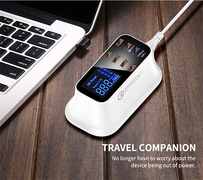 8USB Mobile Phone Fast Charging Digital Display QC3.0 Flash Charging Fast Multi-function PD Fast Charging Multi-port Charger With Display 2025 - $51.99 –P9