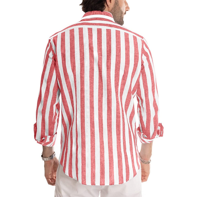 Herren Hemd Sommerhemd Freizeithemd Strandhemd Knopfhemd Gestreifte Hemden Schwarz Rote Blau Grün Grau Langarm Gestreift Großvaterkragen Kragen Urlaub Täglich Druck Bekleidung Polyester Mode Lässig 2025 - $25.99 –P6