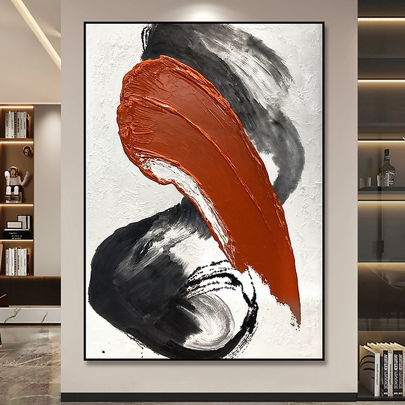 handgemaakt handgeschilderd olieverfschilderij muur modern abstract wit rood canvas schilderij woondecoratie decor opgerold canvas geen frame ongespannen 2025 - $141.99 –P3