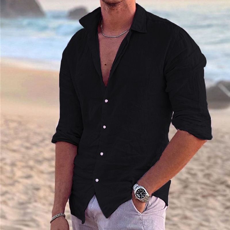 YYDGH Men's Linen Shirts Short Sleeve Button Down Shirt for Men Fashion  Casual Summer Beach Shirt Black S