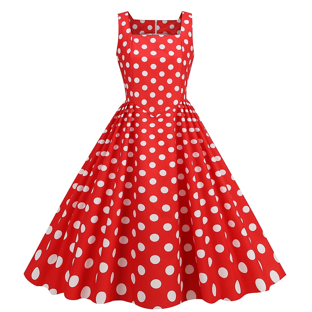 Retro Vintage 1950er Rockabilly Knielang Swing-Kleid Ausgestelltes Kleid Ärmellos Tupfen Kostüm Damen Karneval Maskerade Party / Abend Alltagskleidung Lässig Erwachsene Kleid Frühling & Sommer 2026 - $23.99 –P12