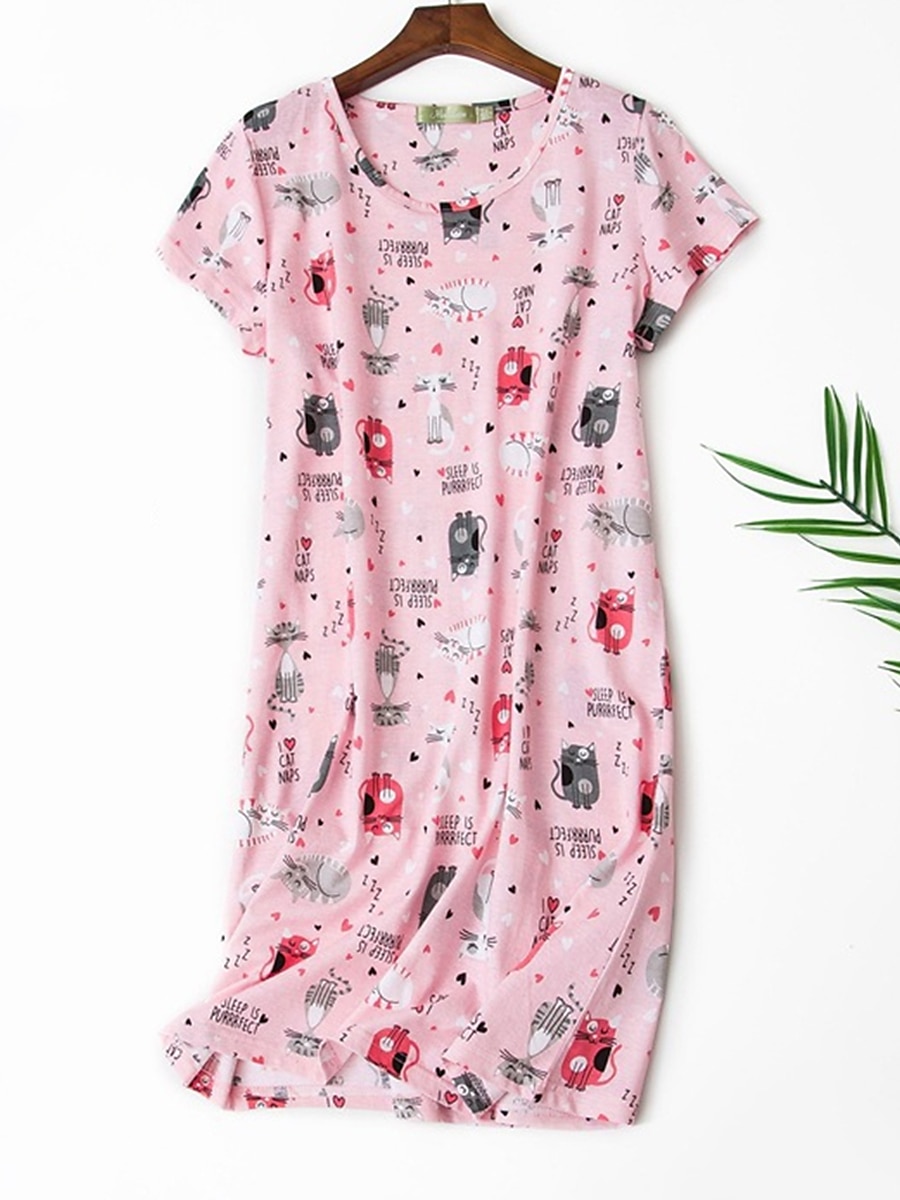 kvinners pyjamas nattkjole nattskjortekjole dyr frukt uformell komfort søt hjemmegate daglig polyester pustende rund hals kortermet sommer vår hjemmeantrekk 2025 - $23.99 –P3