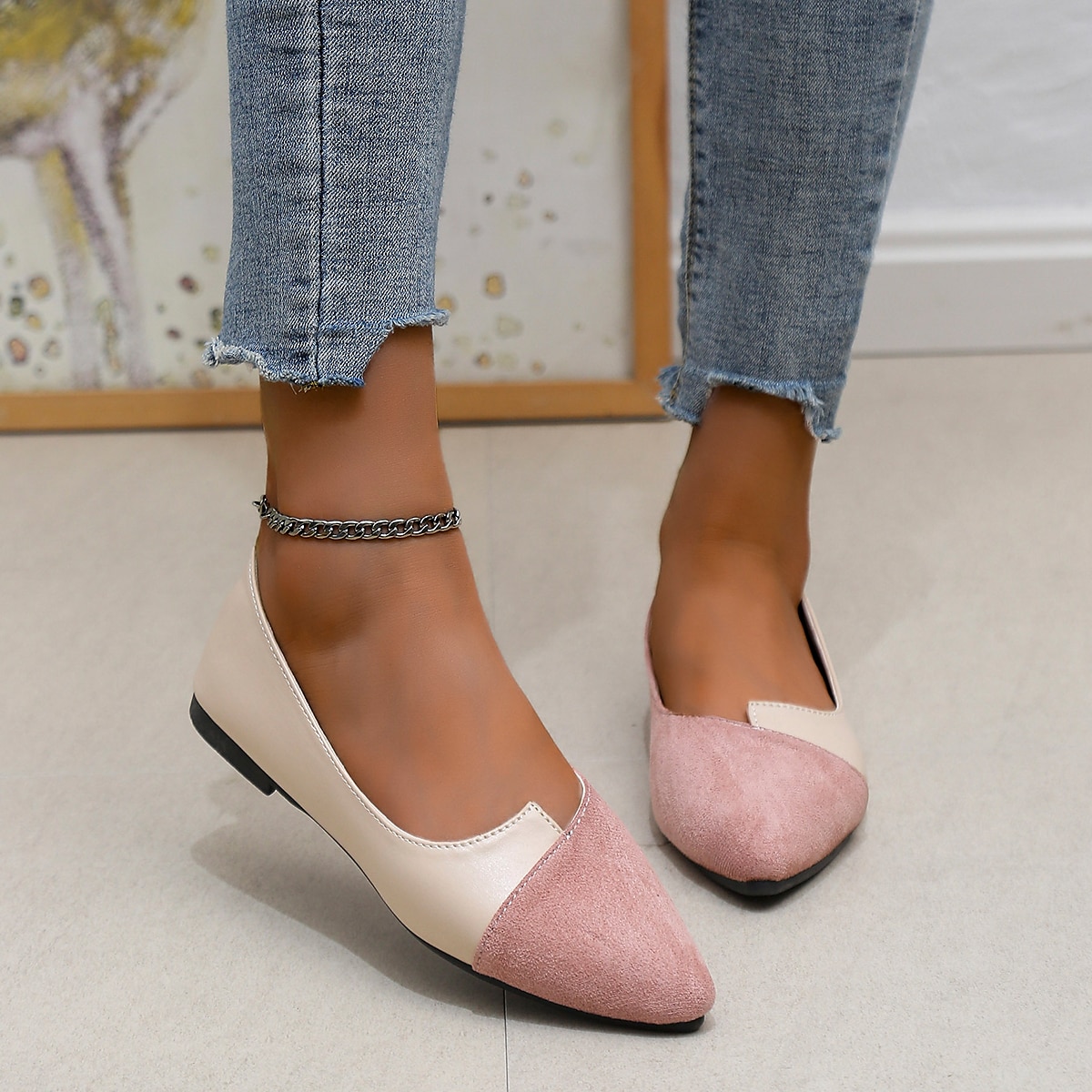 Women's Two-Tone Pointed Toe Flats – Elegant Slip-On Ballet Shoes, Comfortable Daily Wear for Work & Casual Outfits 2025 - $19.99 –P4