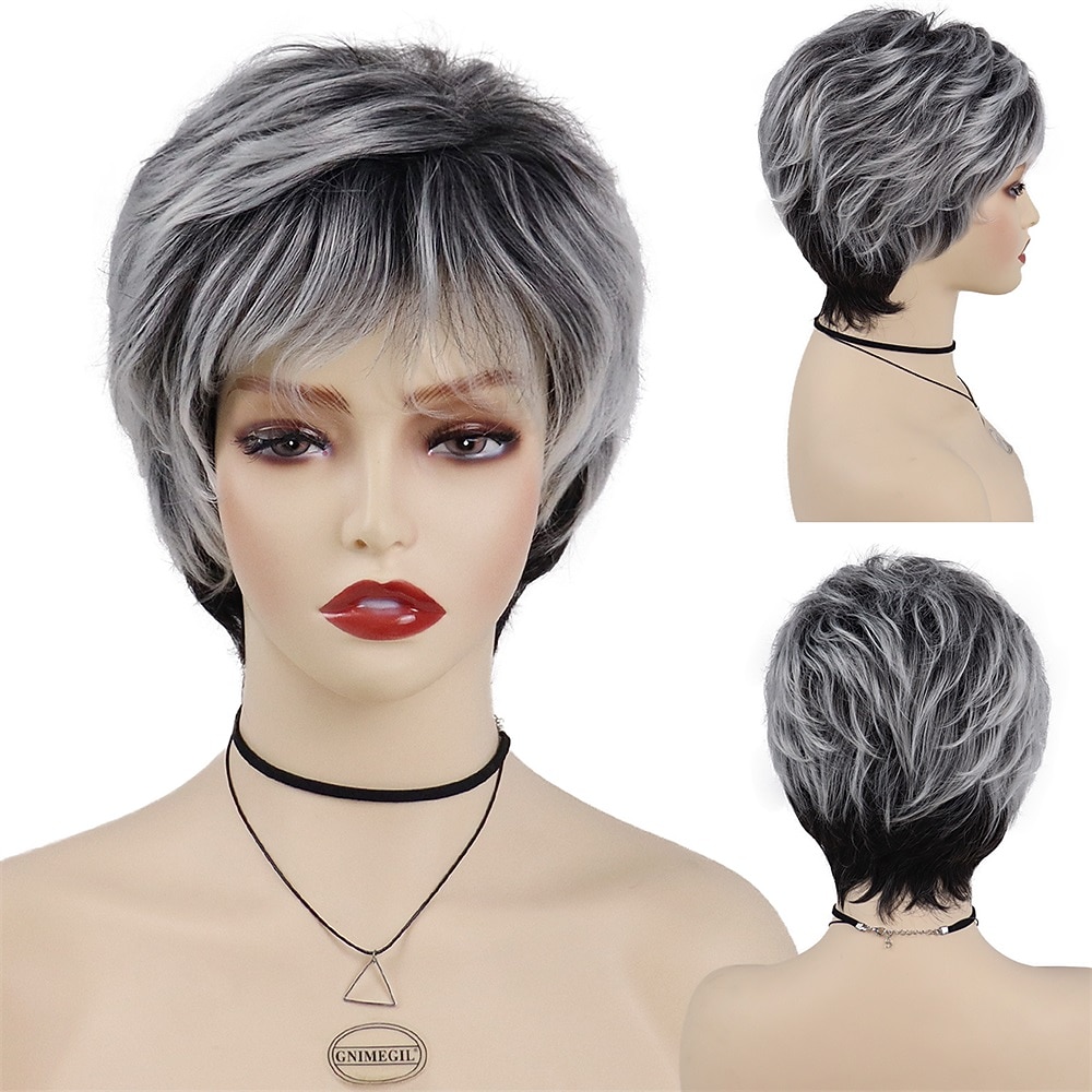 Synthetic Short Wigs for White Women Sandy Blonde Wig with Bangs Mix Brown Color Curly Wig Hair Ombre Elderly Wig Mom 2026 - €17.99 –P11