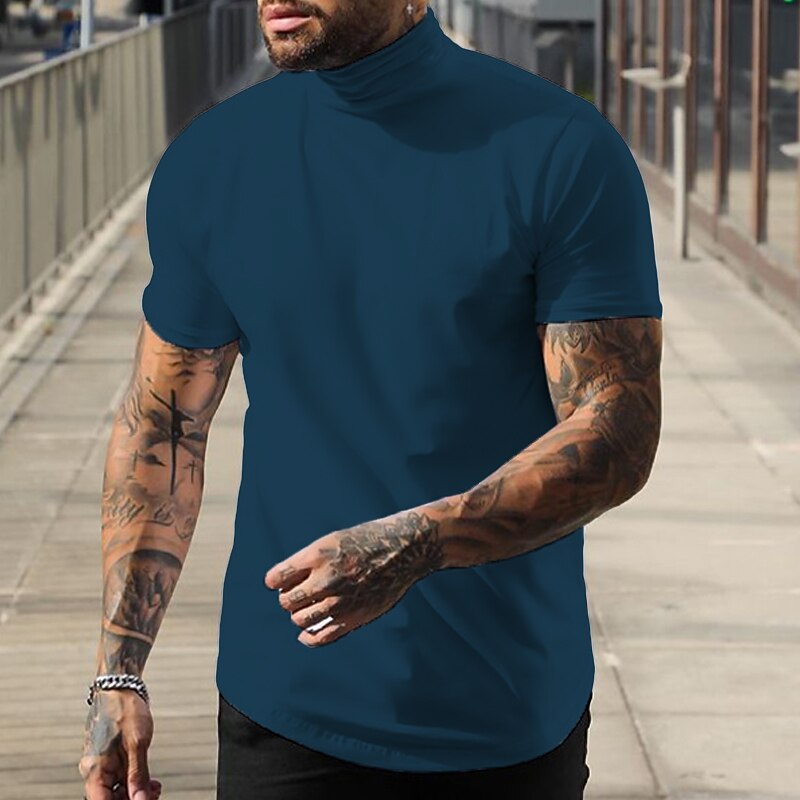 Men's T Shirt Mock Turtleneck Short Sleeve Turtleneck Summer Plain Fashion Casual Comfortable Street Holiday Beach Wine Black White Top Tee for Men 2025 - $17.99 –P7