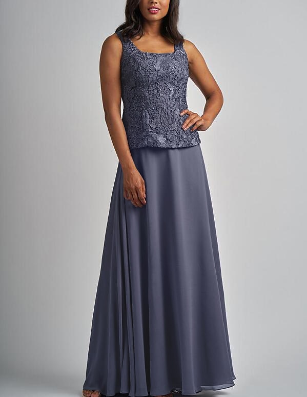 Abito a due pezzi a linea madre della sposa abito elegante avvolgente incluso scollo quadrato lunghezza del pavimento in chiffon con pizzo maniche 3/4 con applicazioni taglia personalizzata gratuita del 2025 a $186.99 –P2
