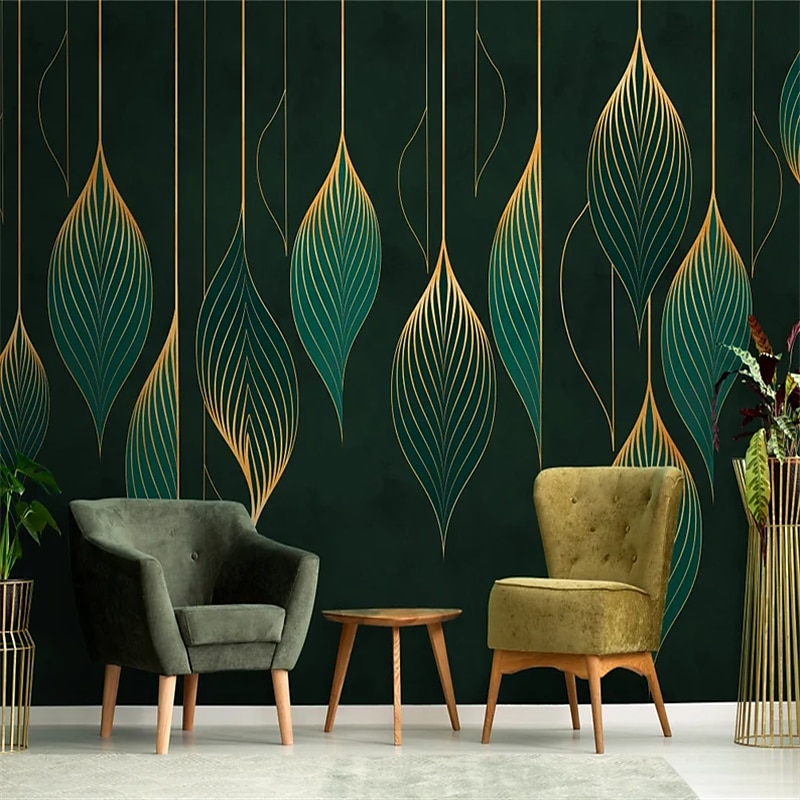 Papel pintado fresco papel pintado verde mural de pared líneas elegantes que cubren la etiqueta adhesiva despegable material de PVC/vinilo autoadhesivo/adhesivo necesario decoración de pared para 2025 - $18.99 –P2