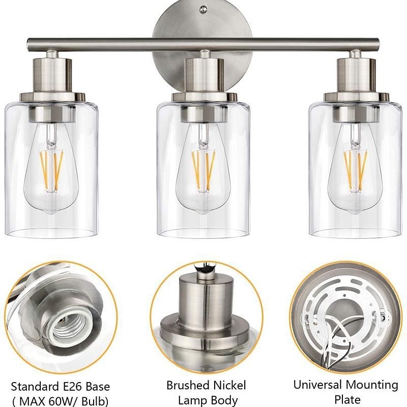 éclairage de salle de bain vanité lumière 3 lumières applique murale éclairage en laiton brossé salle de bain lumière avec abat-jour en verre clair salle de bain applique murale applique murale pour de 2025 ? $141.99 –P3