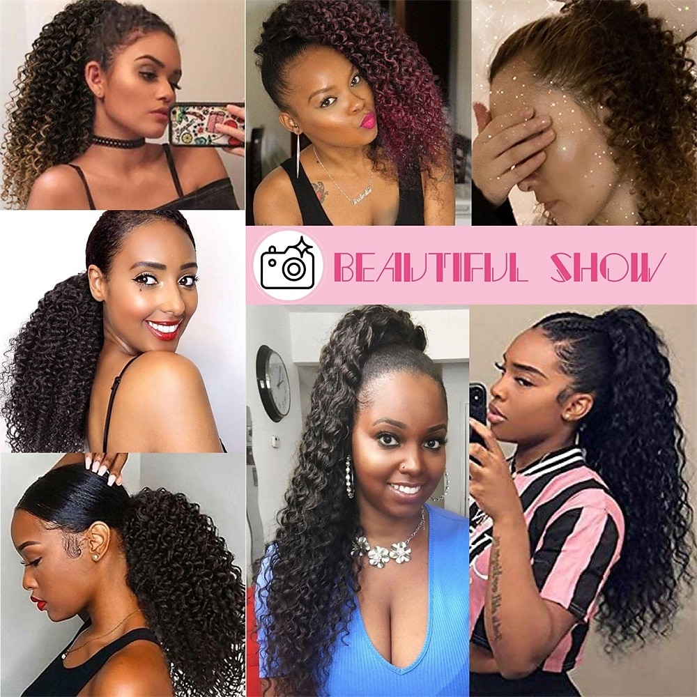 Deep Curly Drawstring Ponytail Extension for Black Women Afro Kinky Curly Pony Tail Hair Piece Synthetic Hair Extensions With 2 Clips 14 Inches 2025 - $20.99 –P13