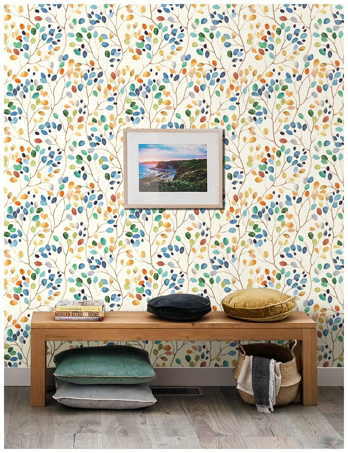 Cool Wallpapers Wallpaper Aesthetic Wall Mural Floral Peel and Stick Wallpaper Colorful Forest Beige/Orange/Blue Removable Contactpaper for Nursery Decorations 17.7in x 118in 2025 - $6.49 –P4