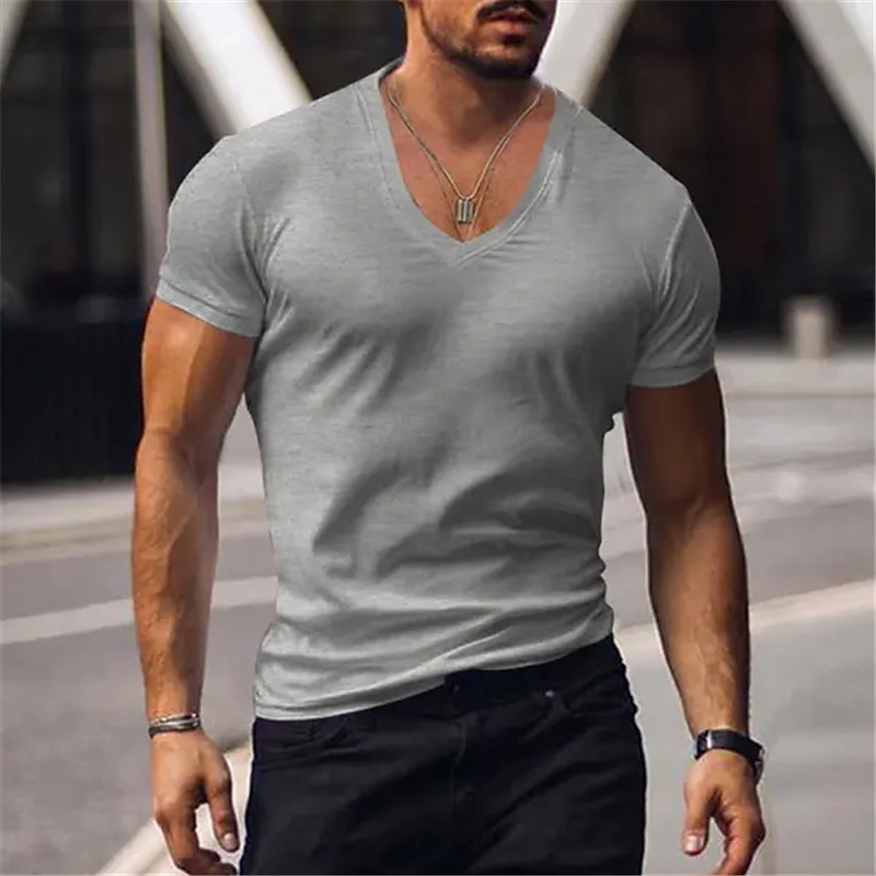 Men's T Shirt Tee Top Short Sleeves V Neck Summer Plain Fashion Designer Basic Vacation Street Going out Black White Red Top Tee for Men 2025 - $14.99 –P4