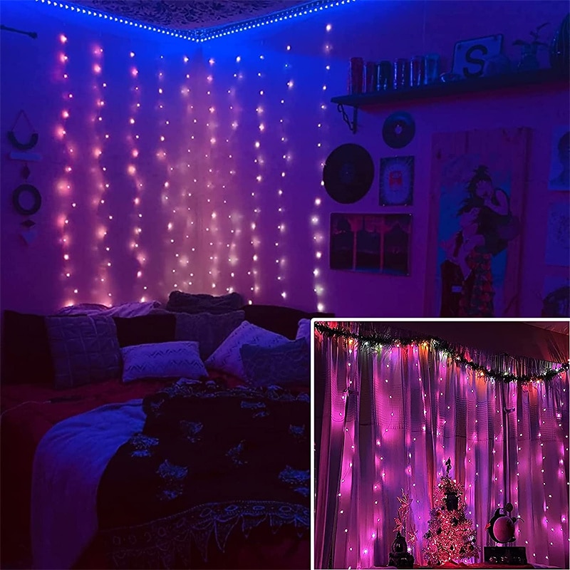 Luces de cortina de ventana de cambio de color 3M x 3M luces colgantes LED alimentadas por USB con control remoto para dormitorio bodas y decoración de paredes - 16 colores 2026 - $49.99 –P2