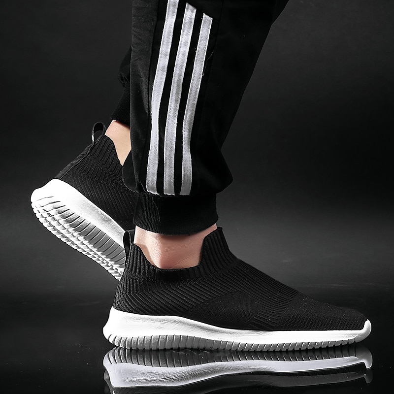 Men's Shoes Loafers & Slip-Ons Plus Size Flyknit Shoes Running Walking Casual Daily Knit Tissage Volant Breathable Loafer Black and White Black White Spring Fall 2025 - $42.99 –P1