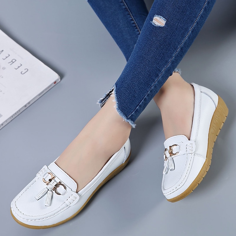 Dame Flate sko Slip-Ons Store størrelser Klassiske Loafers Myke sko Arbeid Daglig Vandring Helfarge Sommer Flat hæl Kvadratisk Tå Fritid minimalisme Fuskelær PU Tøfler Lyseblå Vin Svart 2025 - $29.99 –P15