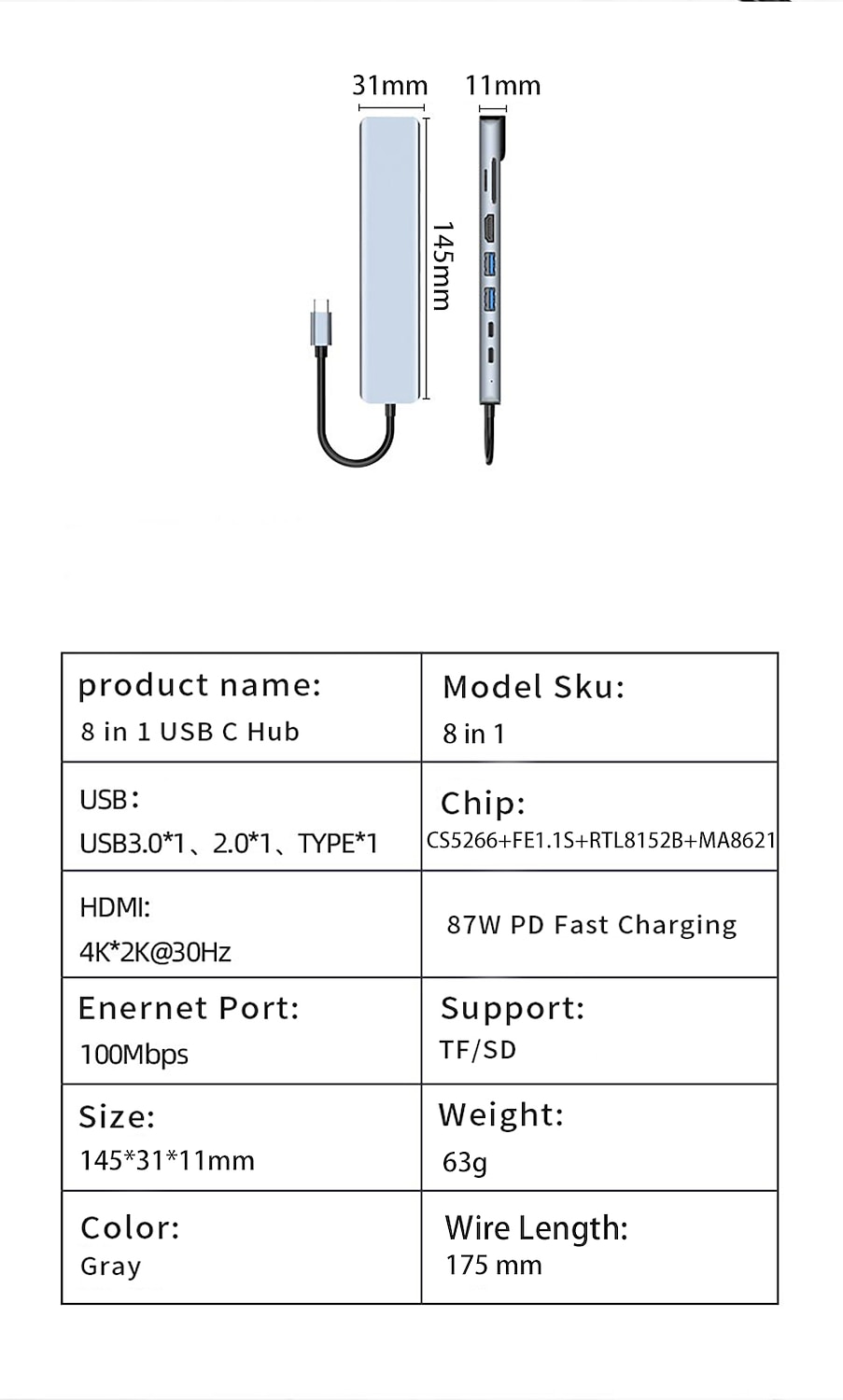 док-станция usb type c usb c hub 3.0 адаптер 8 в 1 hdmi устройство чтения карт памяти sd/tf для macbook air ipad периферийные устройства для портативных компьютеров 2025 - CAD $32.23 –P3