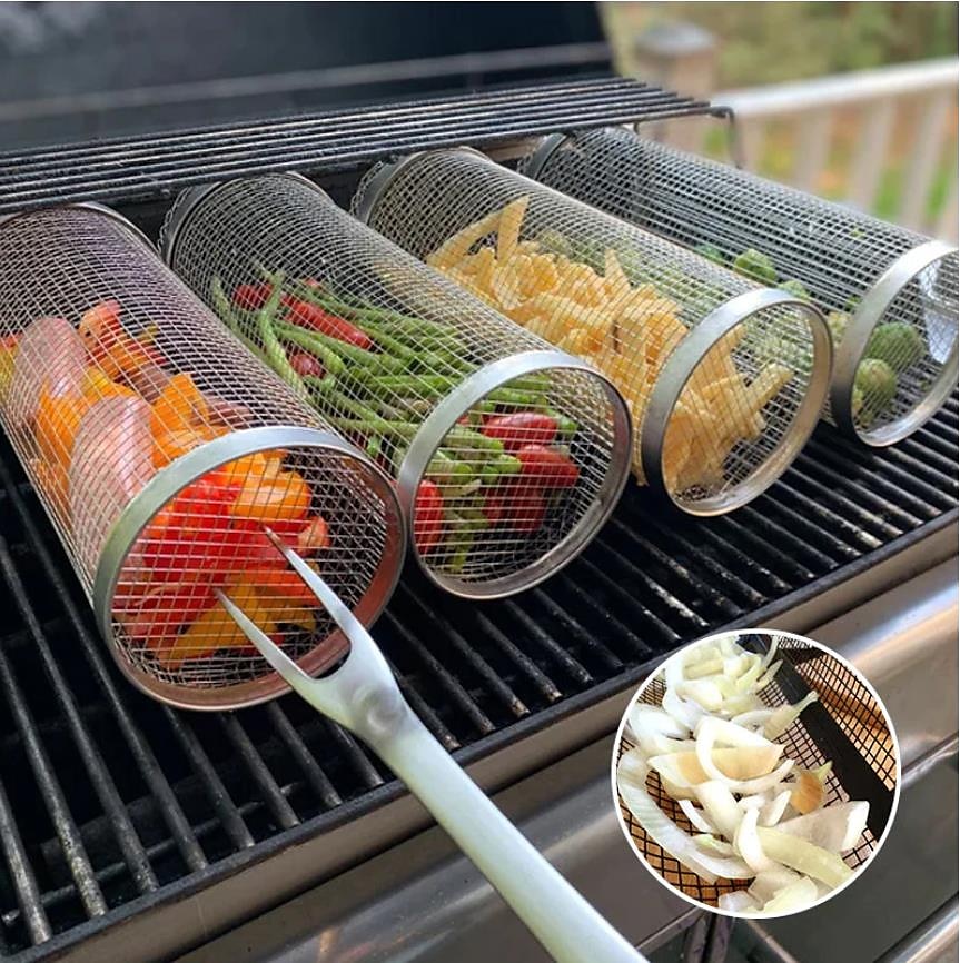 Rolling Grill Basket - SUS304 Stainless Steel Barbecue Cooking Grill Grate - Outdoor Round BBQ Campfire Grill Grid - Camping Picnic Cookware 2023 - US $10.39 –P6