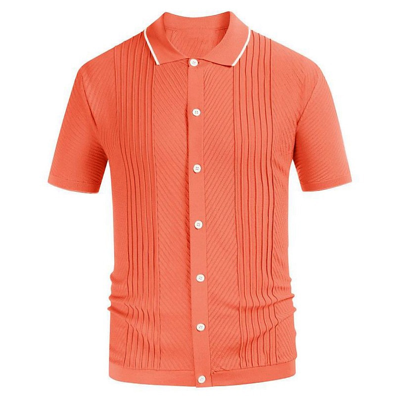 Men Knit Polo Shirt Short Sleeve Summer Business Casua Turn Down