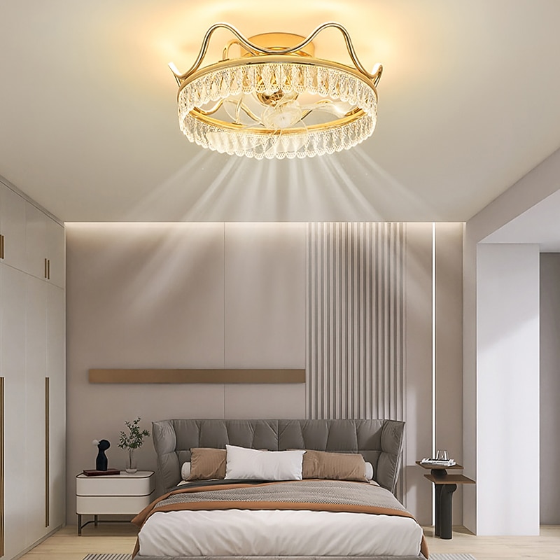 LED Ceiling Fans with lights Crystal Chandeliers Dimmable with Remote Contral 20" Flush Mount Ceiling Lamp Metal Chandelier Bedroom Living Room 2026 - $364.19 –P3