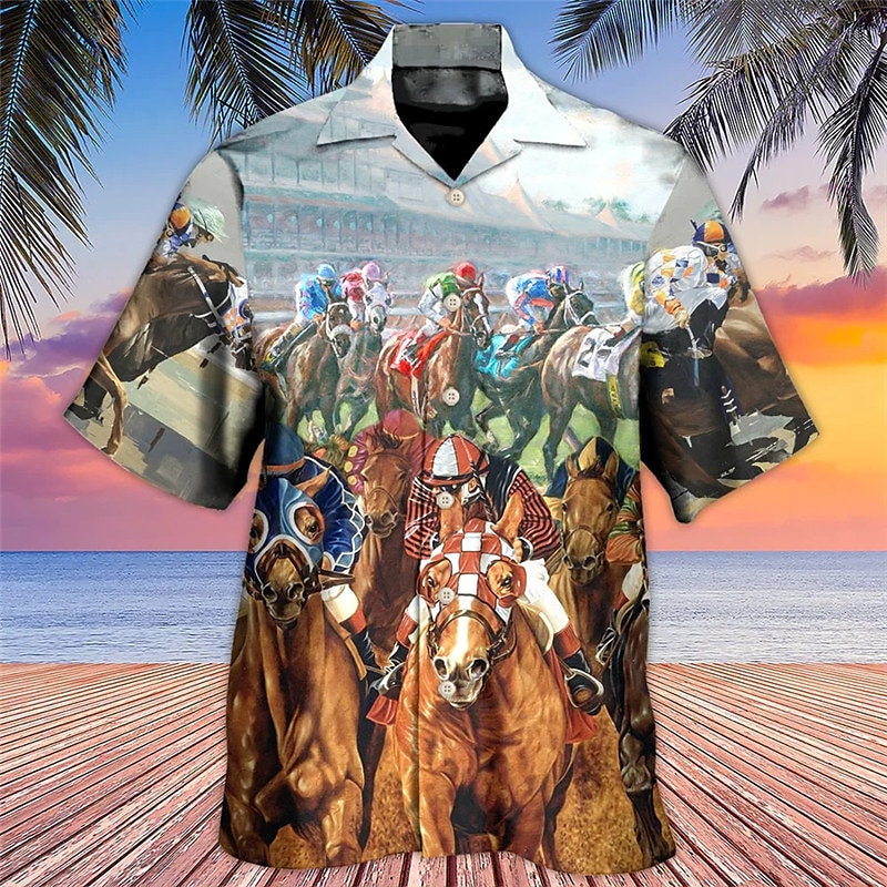 Derby Kentucky Męskie Konik Wyścigi konne Koszula Koszula hawajska Zapinana na guziki koszula Krótki rękaw Sport Moda Moda miejska Na zewnątrz Codzienny Hawajskie Lato Wiosna Kubański kołnierz Nadruk 2025 - $24.99 –P3