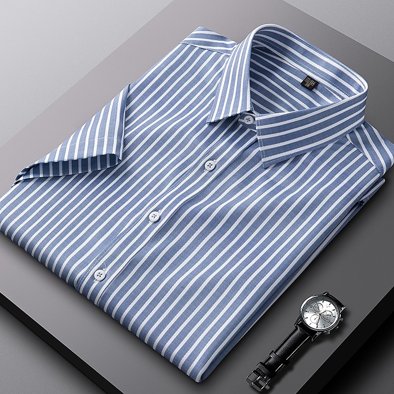 Per uomo Camicie Camicia a righe Camicia non stirabile Banda Matrimonio Da mare Nero Verde chiaro Rosso Blu reale Manica corta Collo ripiegabile Per tutte le stagioni Abbigliamento Bottone giù del 2025 a $27.99 –P4