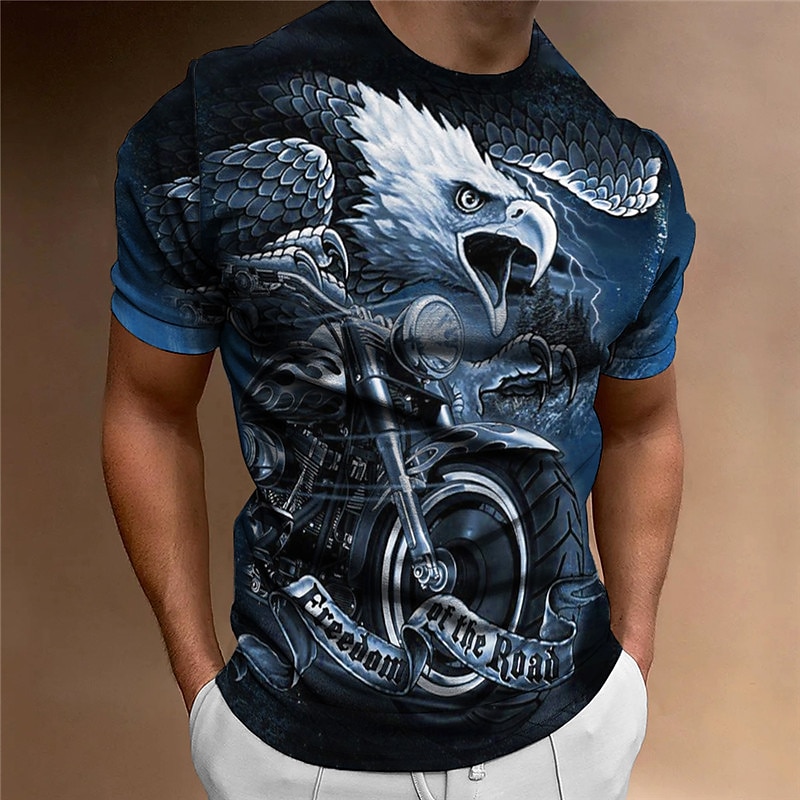 Men's Graphic Eagle Motorcycle T shirt Motorcycle T Shirt Short Sleeve T shirt 3D Print Crew Neck Shirt Vintage Fashion Designer Outdoor Daily Sports Red Blue Dark Green Spring & Summer Clothing 2025 - $17.99 –P2