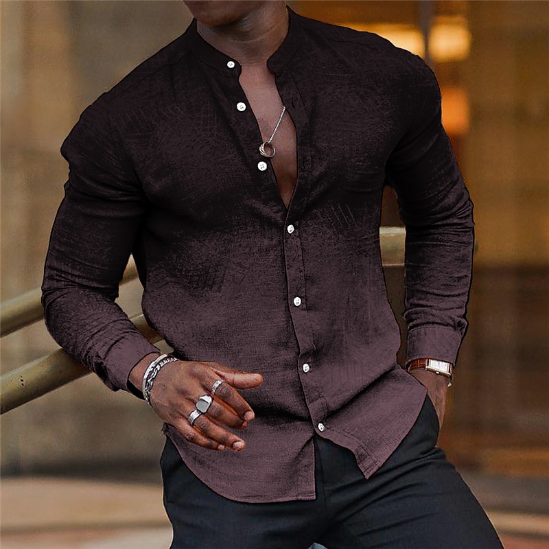 Hombre Camisa Camisa para Vestido Degradado Exterior Casual Azul Piscina Fucsia Verde Trébol Caqui Manga Larga Escote Chino Verano Primavera Ropa Estampado 2025 - $25.99 –P5