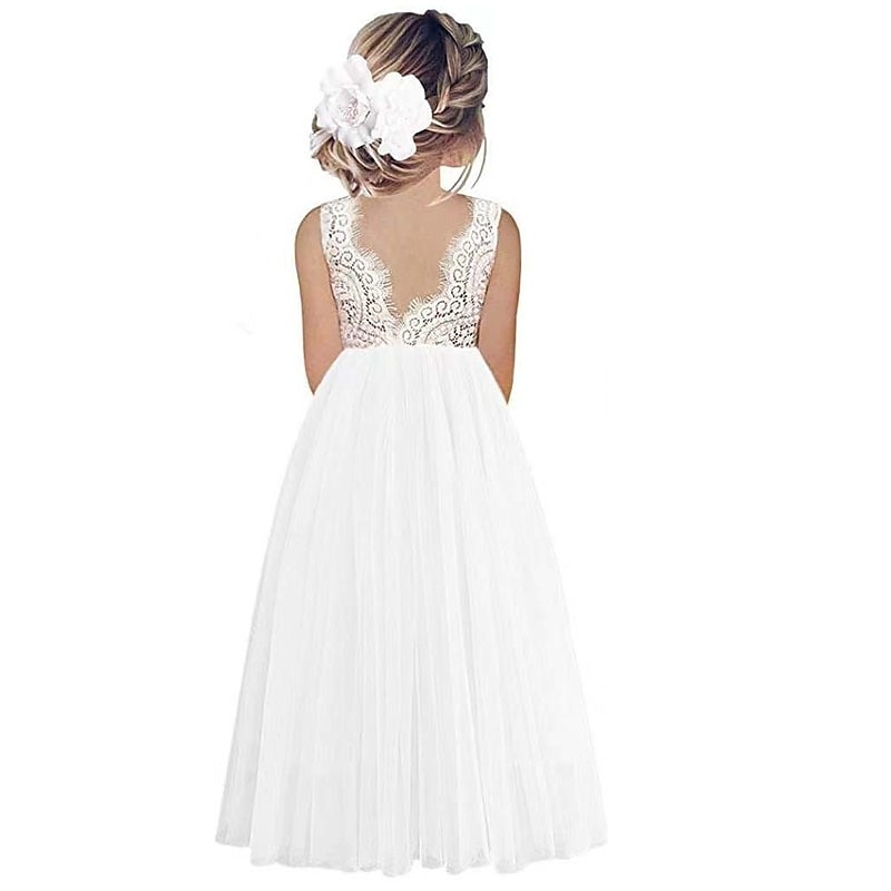 Blumenmädchenkleid Mädchen Party Kleid Leistung Hochzeit Party Prinzessin Süß Gitter Feste Farbe Ärmellos Rundhalsausschnitt Weiß Rosa 2-12 Jahre 2025 - $34.99 –P7