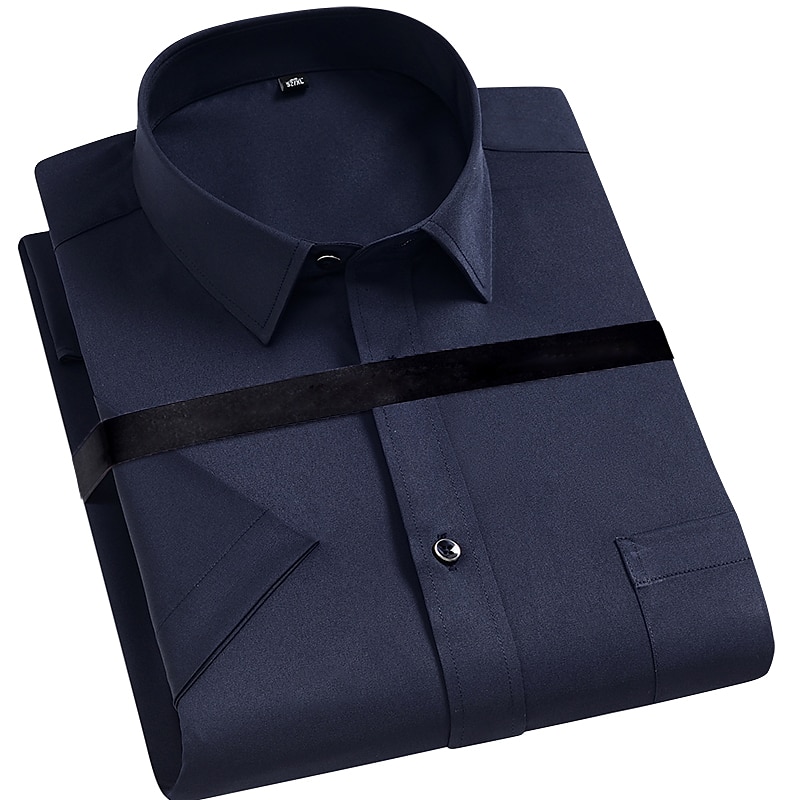 Men's Dress Shirt Non Iron Shirt Collared Shirt Button Up Shirt Plain Wedding Work Black White Yellow Pink Short Sleeve Square Neck Summer Clothing Apparel Print 2025 - $27.99 –P6
