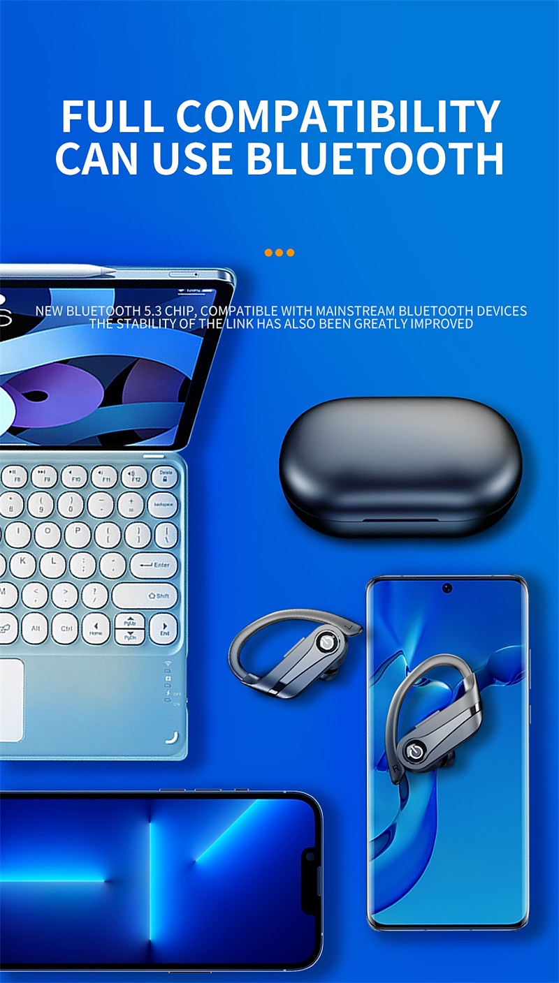 YYK-Q63 True Wireless Headphones TWS Earbuds Ear Hook Bluetooth 5.3 Smart Touch Control LED Power Display for Apple Samsung Huawei Xiaomi MI  Everyday Use Office Business Car Motorcycle Truck Driving 2025 - $35.99 –P9