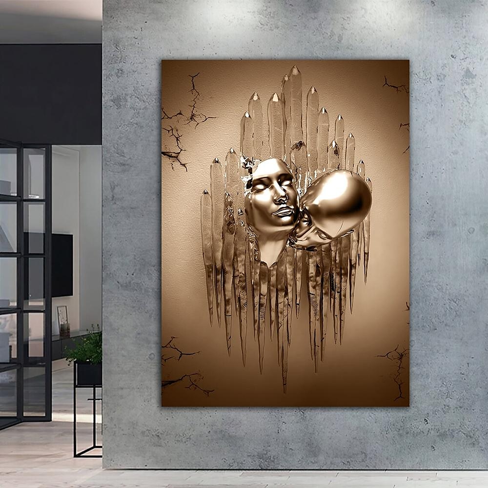 abstrakt människor väggkonst duk kärlek par tryck målning konstverk bild kyssar kram kärlek brons glitter heminredning inredning rullad duk ingen ram oinramad osträckt 2025 - $20.99 –P3