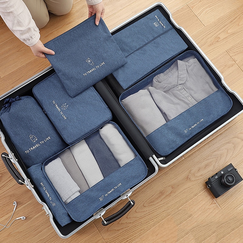 7Pcs/Set Travel Luggage Organizer Storage Bag, Lightweight Travel Luggage  Organizer With Shoe Bag, Toiletry Bag & Laundry Bag
