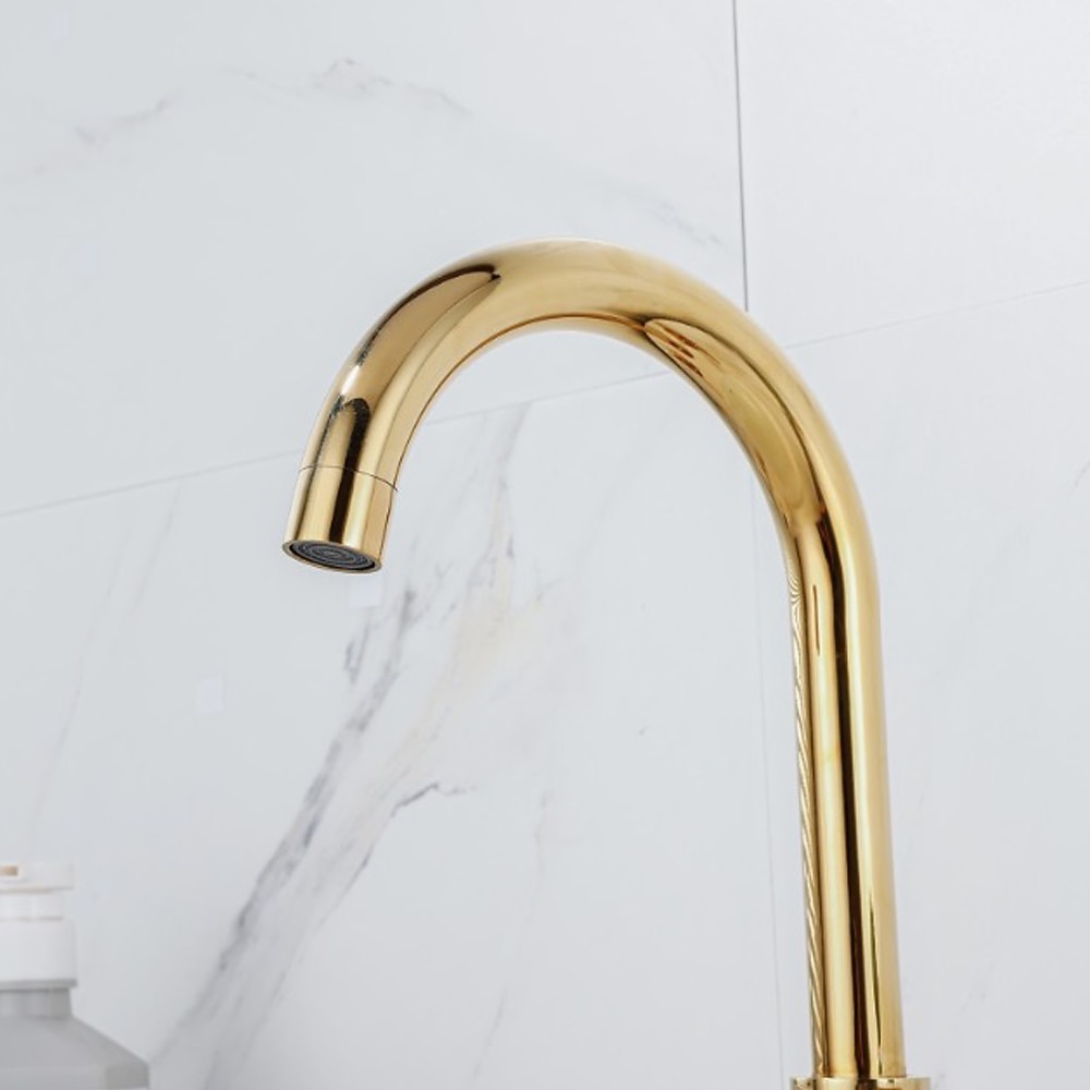 laajalle levinnyt kylpyhuoneen pesualtaan hana, 360 kääntyvä messinki 3 reikää 2 kahvaa pesuallashana asennettuna, pesuhuoneen pesuallas vesihana kuuma- ja kylmäletkulla 2026 - $174.99 –P5